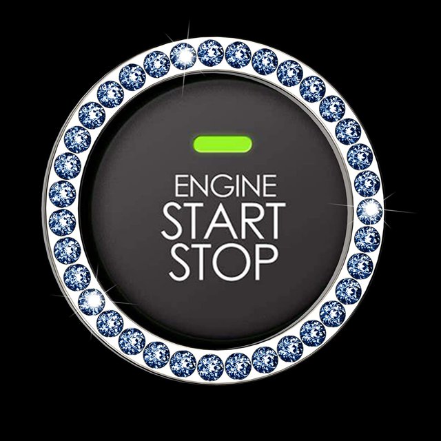 Blue Bling Crystal Rhinestone Car Engine Ignition Button Ring, Emblem Sticker, Girly Car Interior Accessory Decoration for Push to Start Button Cover, AC Control Knob,Car Shift Cover…