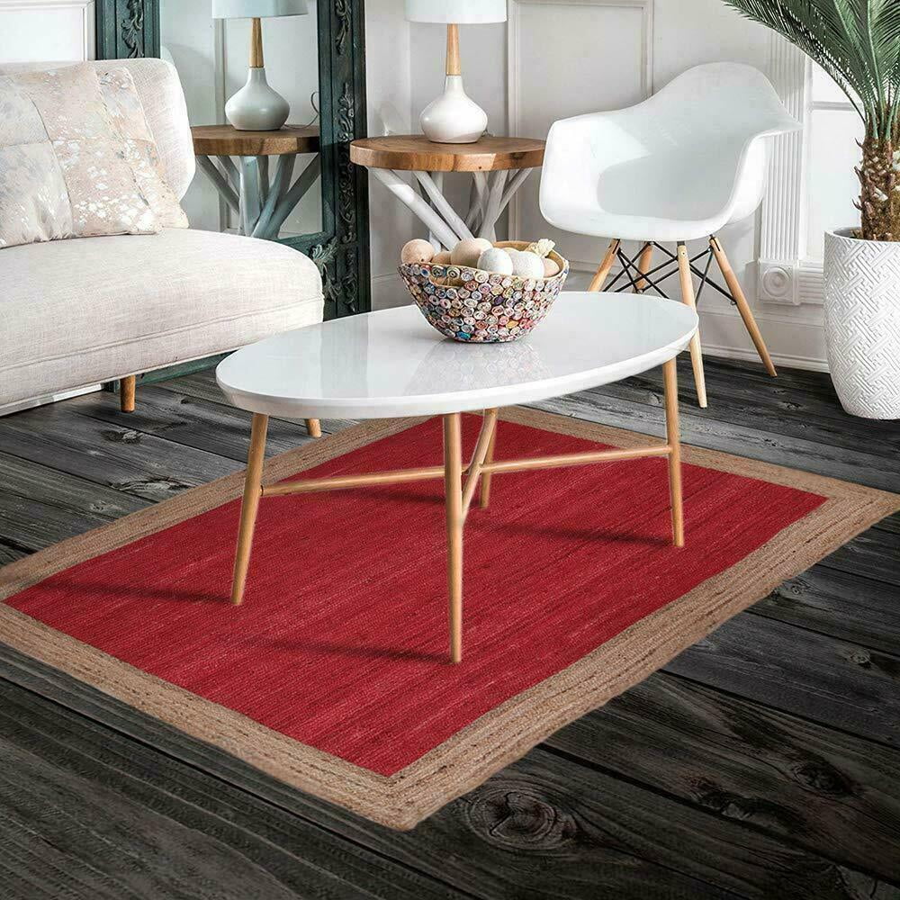 Avgari Creation Red Rug Rectangle Natural Jute Braided Style Runner rug Area Carpet Rag Rug Door Mat-(Rectangle Shape-24x36 Inch)