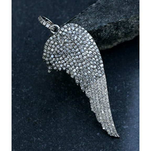 Pave Diamond Angel Wing Pendant 925 Silver Trendy Pendant Angel Birthday Gift.