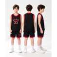 thumbnail image 3 of Fdqin Boys Athletic Shorts Set 6 Pieces Basketball Jersey Outfits for Kids Sleeveless Tank Top and Shorts Summer Activewear Red Green Black 11-12Years, 3 of 10