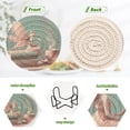 thumbnail image 4 of Haosy Set of 6 Drink Woven Coaster with Holder Heat Resistant Non-Slip Bar Coasters 4 Inches Fairy on Book with Coffee, 4 of 7