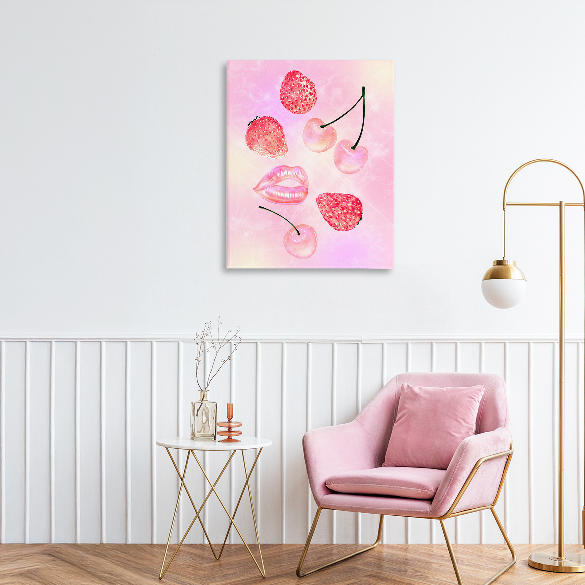 Pink Fruits and Kisses Canvas Wall Art, design by Ziwei Li