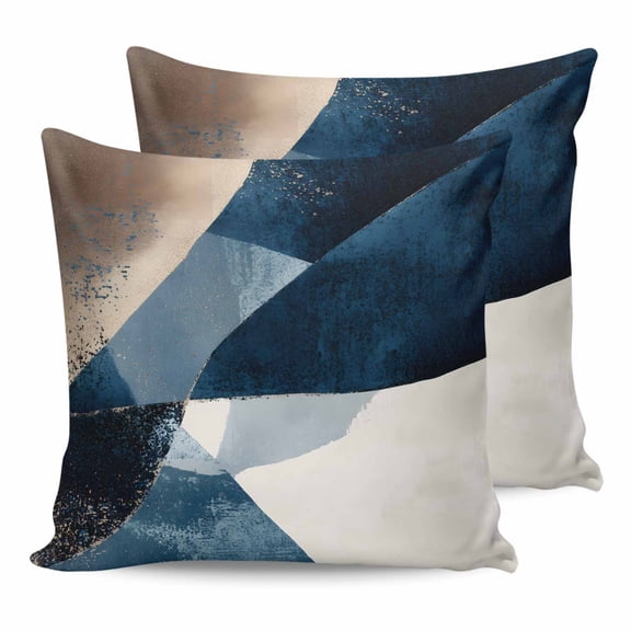 Pillow Covers 20x20 Set of 2, Navy Blue Brown Throw Pillow Covers Decorative Couch Cushion Cover, Modern Geometric Abstract Art Microfiber Soft Square Pillowcases for Bedroom Living Room Sofa