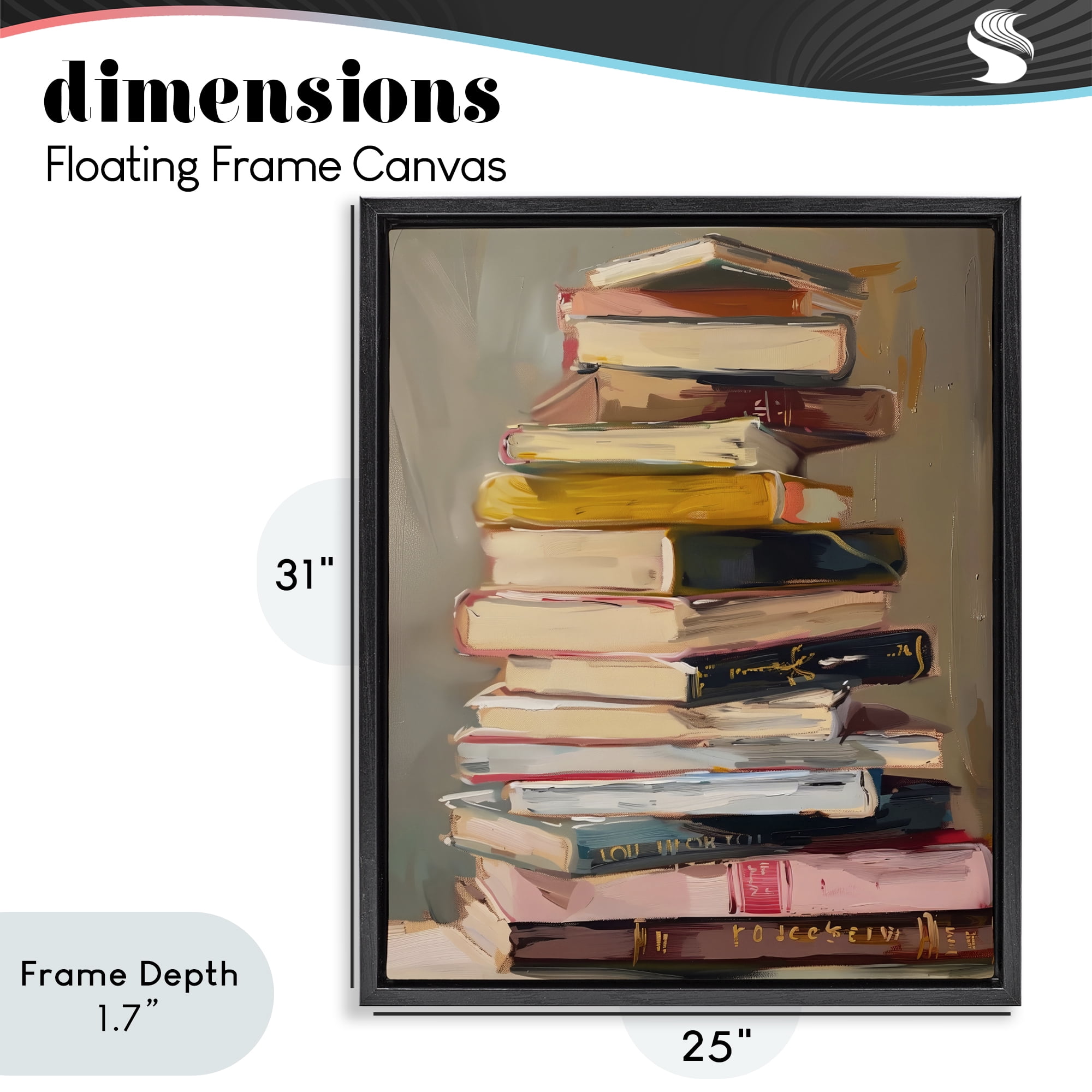Stupell Industries Well Loved Bookstack Black Framed Floater Canvas Wall Art, design by LSR Design Studio