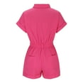 thumbnail image 6 of APEXFWDT Women's Summer Short Sleeve Button Down Trooper Jumpsuits Rompers Casual Elastic Waist Short Cargo Rompers Cuffed Sleeve Pockets Jumpsuits, 6 of 8
