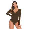 thumbnail image 1 of REORIA Women's Bodysuit Sexy V Neck Long Sleeve Slimming Thong Tops Brown,XL, 1 of 9