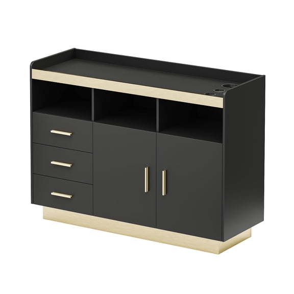 Advwin Freestanding Salon Station for Hair Stylist, Barber Styling Cabinet with 3 Drawers, 3 Hot Tool Holders & Open Shelves, Professional Storage for Barbershop, Beauty Salon & Spa