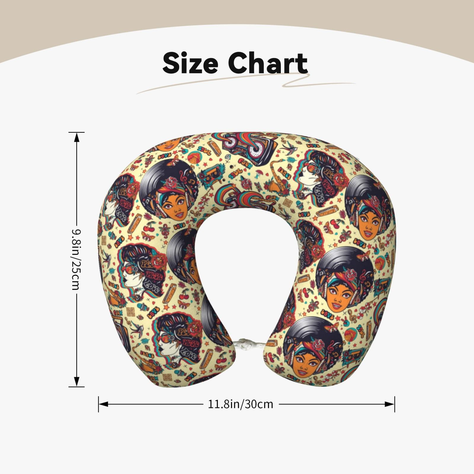 Xecao Fashion Hippie Girl Print Memory Foam Cervical Neck Pillow Versatile U-Shaped Pillows for Home,Office,Camping,Travelling,Soft Washable Cover