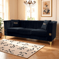 thumbnail image 4 of Newest 82.67" Black Velvet Chesterfield Sofa - Mid-Century Modern 3-Seater Couch with Flared Arms for Primary Living Space​, 4 of 26