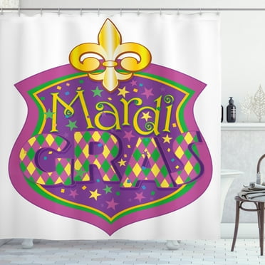 Ambesonne Mardi Gras Shower Curtain, Fleur De Lis Blazon, 69"Wx84"L, Purple Yellow Green