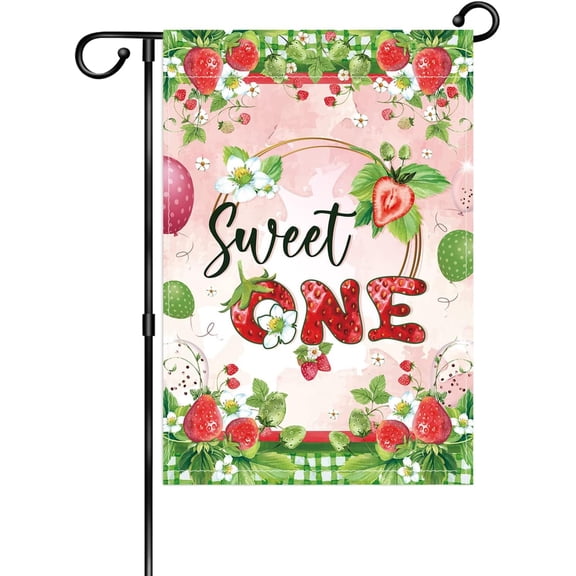 Strawberries Sweet One Garden Flag Double Sided Fruit Summer Yard Banner Welcome Strawberry Holiday Porch Outdoor Decor 12 x 18 Inch