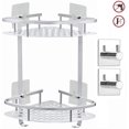 thumbnail image 1 of Estante de esquina de pared de baño sin taladrar + ganchos autoadhesivos - Cesta de estante adhesivo de 2 niveles y 2 ganchos de baño resistentes de acero inoxidable 304 para baño, cocina, habitación Xemadio MAO002, 1 of 6