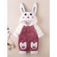 thumbnail image 2 of Diconna Infant Baby Fuzzy Bunny Costume Long Sleeve Hood Coat Button Down Warm Rabbit Romper, 2 of 4