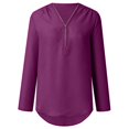 thumbnail image 3 of SDNall Womens Summer Long Sleeve Zip Casual Tunic V-Neck Rollable Blouse Tops, 3 of 9