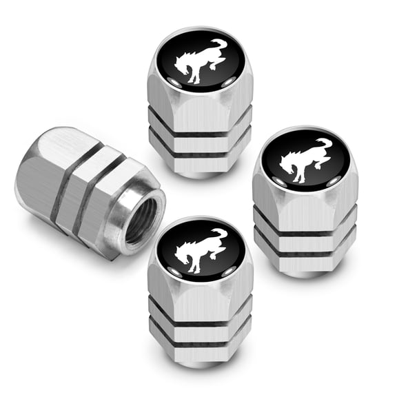 iPick Image for Ford New Bronco in Black on Silver Chrome Hexagon Shape Aluminum Tire Valve Stem Caps, Official Licensed
