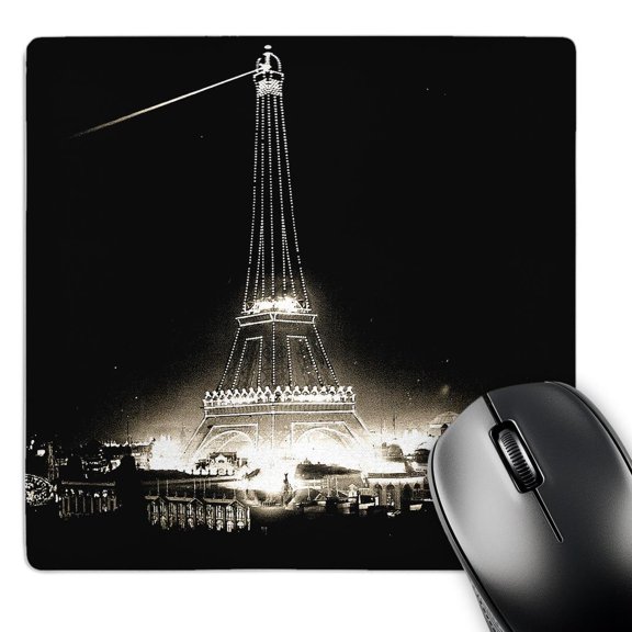 3dRose, Eiffel Tower Illuminated Paris Exposition 1900 Black and White, MousePad