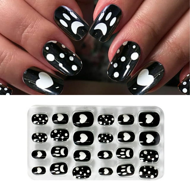 DFC Press Nails Design Fake Long Nails Shiny Acrylic Fake Nails Full Coverage Flower Nails For Ladies And Girls 24 Pieces