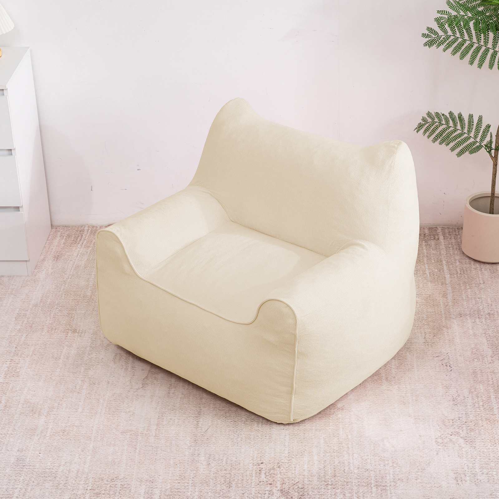 Lusimo Bean Bag Chair for Adults Teens, 3FT Lazy Memory Foam Bean Bag Sofa for Bedrooms, Cat-Ear Design Couch with Corduroy Washable Cover, Lounge Chairs with Pocket for Gaming, Reading, Beige