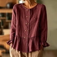 thumbnail image 2 of Cmfcve Peplum Blouses for Women Oversized Long Sleeve Cotton Linen Tops Trendy Button Down Shirts, 2 of 6