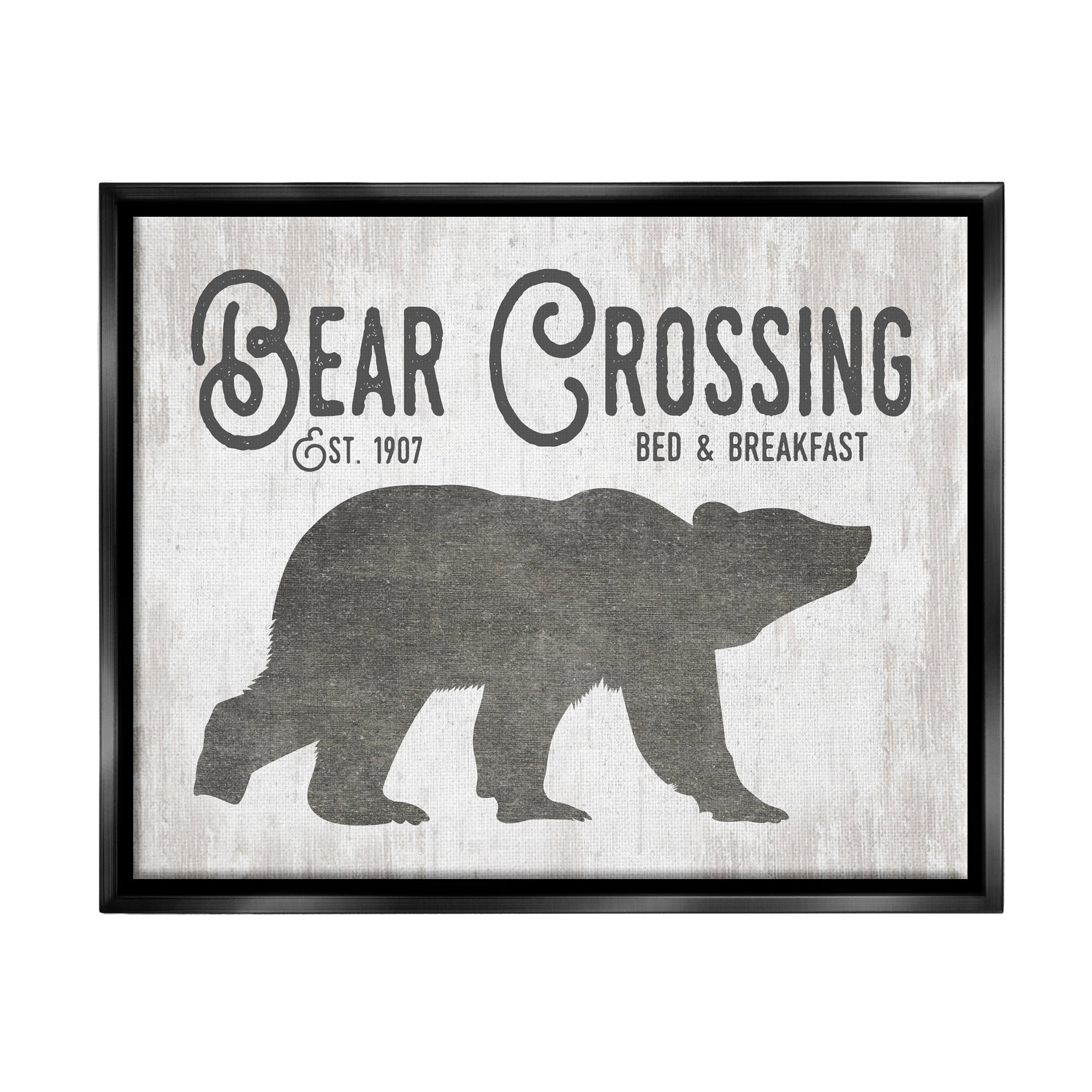 Stupell Industries Bear Crossing Silhouette Wildlife Rustic Cabin Signage Graphic Art Metallic Gold Floating Framed Canvas Print Wall Art, Design by Lettered and Lined