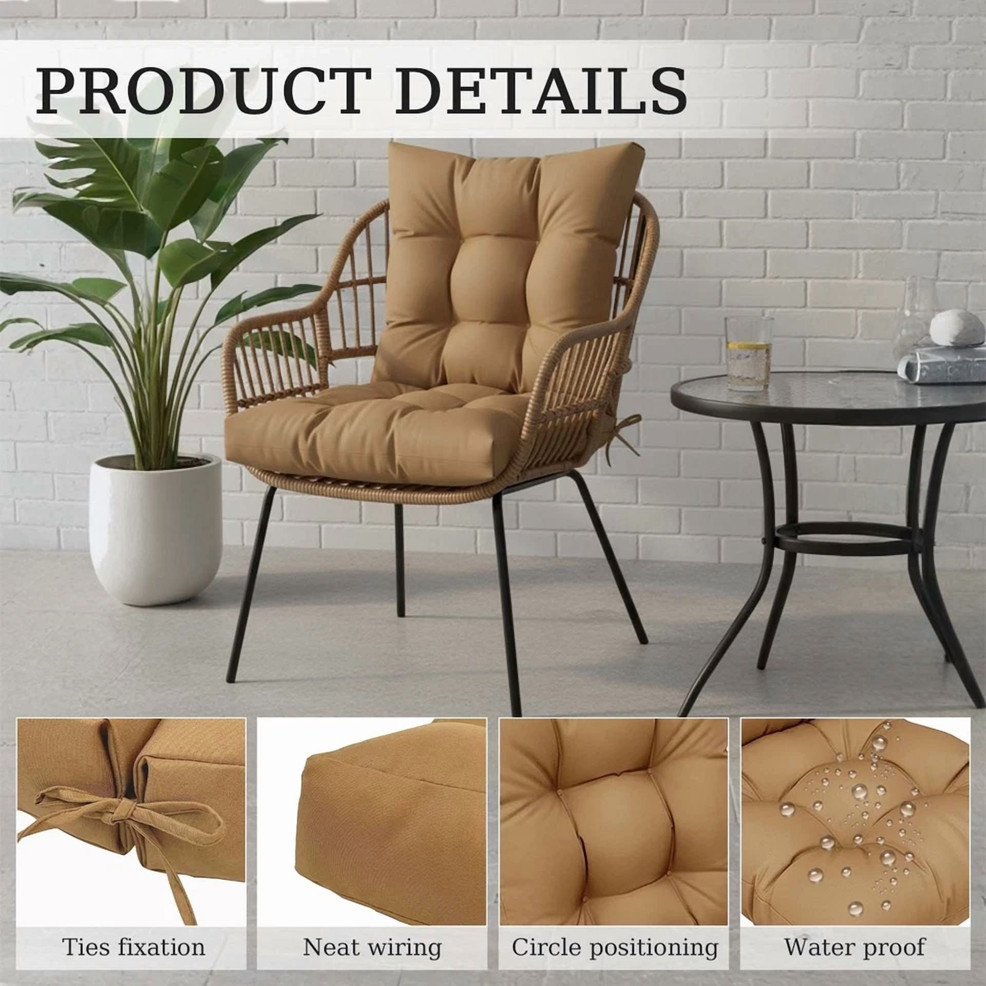 TOPCHANCES Indoor/Outdoor Chair Cushions 42'' x 21'' x 3", Waterproof Tufted Thick Patio Wicker Chair Seat Cushion Rocking Chair Cushion (Brown, Set of 2)