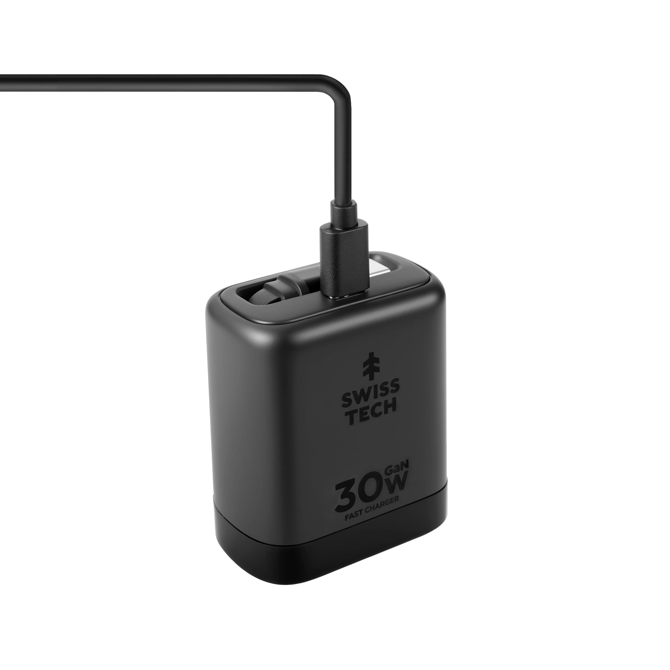 Swiss Tech Mussen 30W USB-C Wall Charger with Retractable Cable, Fast PD Charging
