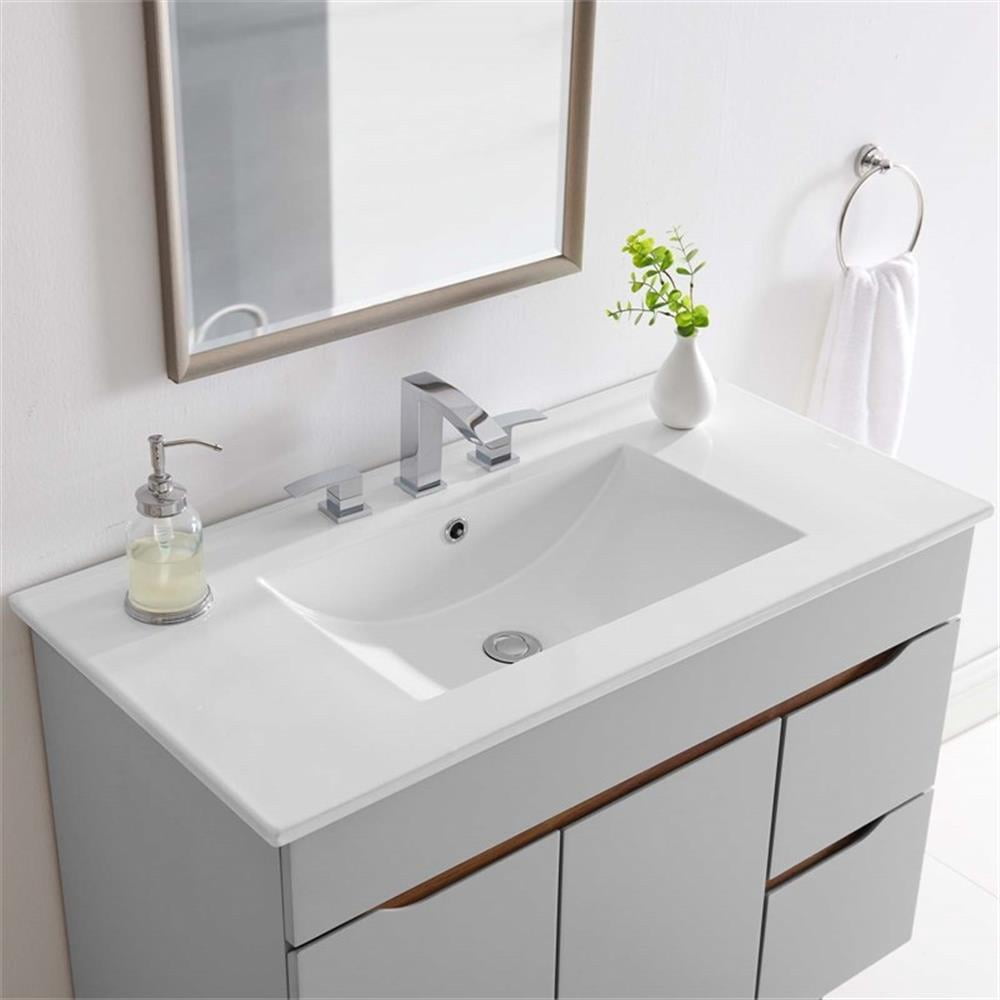Pemberly Row 36" x 18" Basin Modern Ceramic Bathroom Sink in White