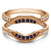 Diamonds (G,I2) and Sapphire Mounted in Sterling Silver Contoured Bridal Wedding Ring Guard (0.22ctw)