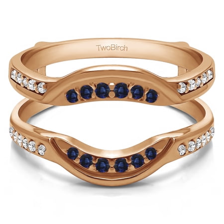 Diamonds (G,I2) and Sapphire Mounted in Sterling Silver Contoured Bridal Wedding Ring Guard (0.22ctw)