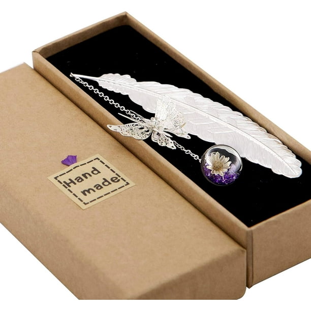 Toirxarn Marcapáginas de plumas de metal, marcadores de libros de mariposa, bonitos regalos para mujeres, ideal para cumpleaños, Navidad, accesorios de lectura creativos para amantes de los libros, le