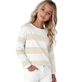 thumbnail image 6 of Ulanda Girl's Long Sleeve T-Shirts Striped Girls Classic Cotton Blend Crewneck Tee Kids Stripes Shirt Soft Everyday Basic Top (Beige, 9-10 Years), 6 of 7