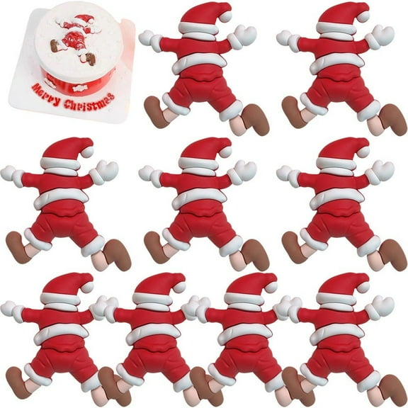 10pcs Santa Claus Merry Christmas Cake Toppers Cartoon Xmas Party Cupcake Topper For Christmas Cake Decorations Insert Birthday