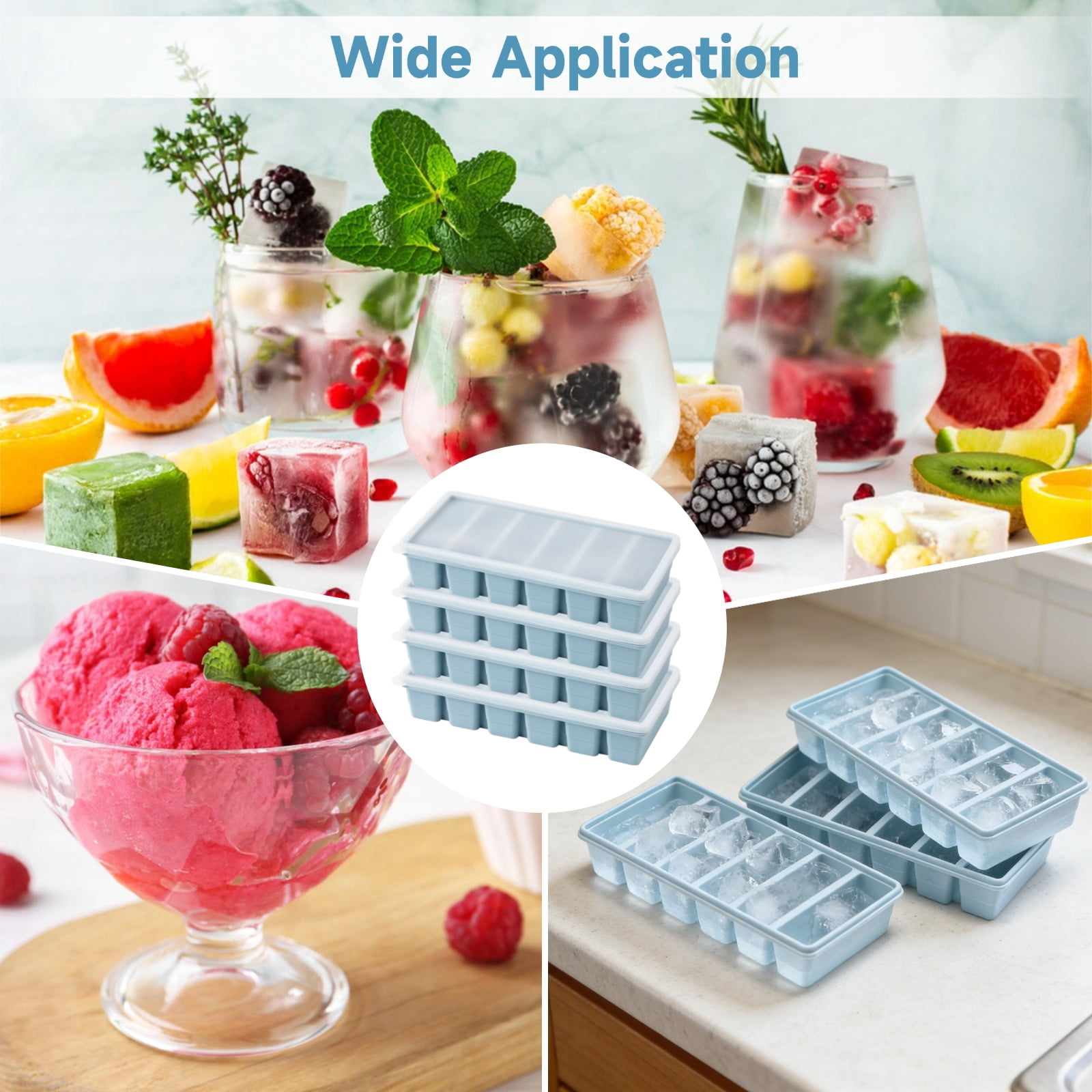 4-Pack Silicone Freezer Tray Set with Lids,6-Compartment Long Ice Cube Molds,Reusable Easy Release for Ice Sticks,Broth,Juice,9.1 x 4.3 Inch