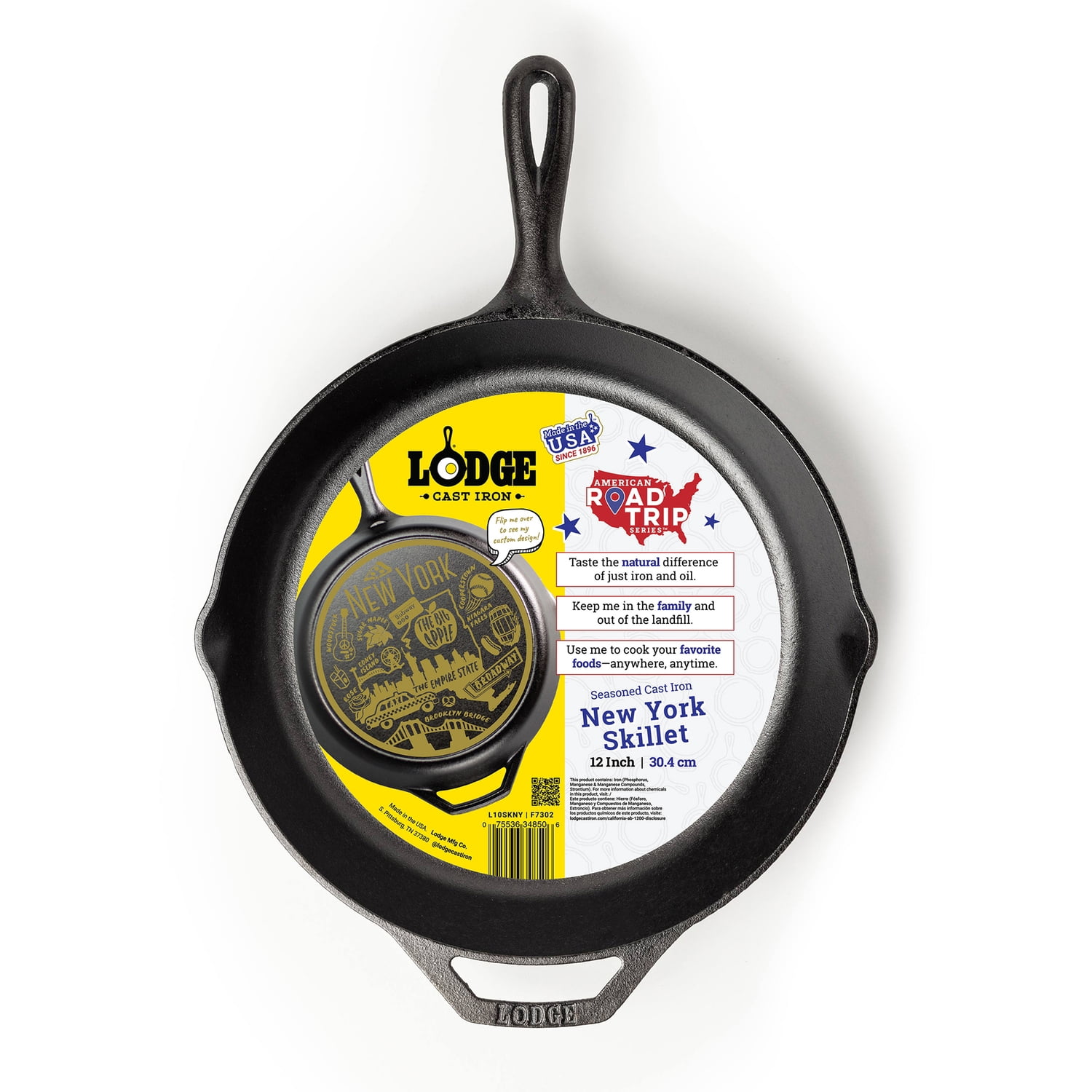 Lodge 12 Inch Seasoned Cast Iron Skillet w/ New York Road Trip