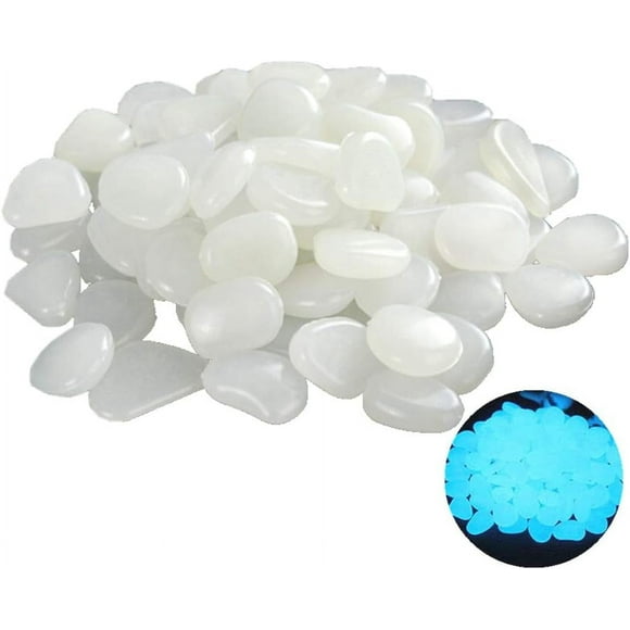 Charming Romantic Decoration, 100 Pcs Multifunctional Glowing Stone, Powered by Light and Solar Luminous Rocks for Indoor Outdoor Decor (White)