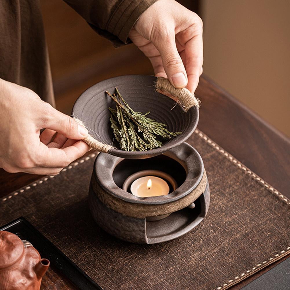 Pekkaxy Ceramic Tea Warmer & Incense Holder Set, 4.6 in Base, Gentle Heat for Aromas, Perfect for Home Tea Ceremonies and Relaxation