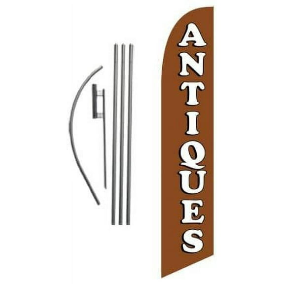 Antiques Store Advertising Feather Banner Swooper Flag Sign with Flag Pole Kit and Ground Stake