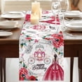 thumbnail image 3 of Table Runners 72 Inches Long Dress Scarves, Happy Birthday Farmhouse Kitchen/Dining Table Runner, Coffee Tablerunners, Red Dress Crown Carriage Flowers Butterfly 14x72 Inch, 3 of 9