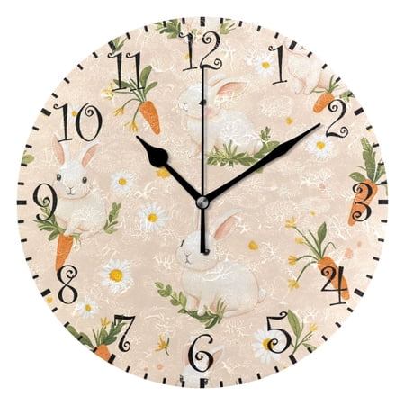 10 Artistic Round Wall Decorative Desk Clock Wall Clock Home Decor Small Rabbits and Carrots