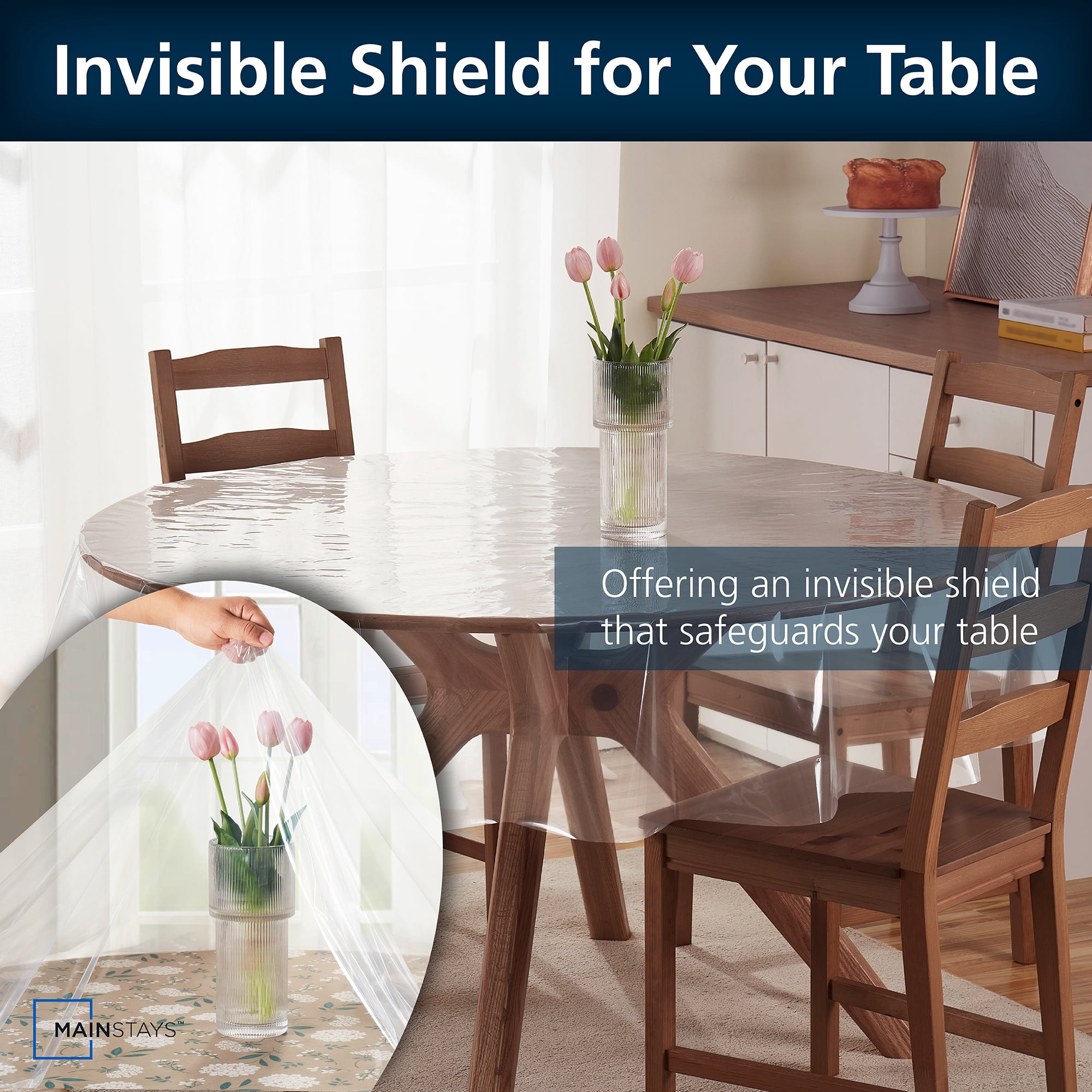 Mainstays PEVA Everyday, Indoor & Outdoor Clear Table Protector 70" Round