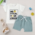 thumbnail image 2 of NOLDARES Toddler Baby Boy Summer Outfits Dinosaur Truck Print Round Neck Short Sleeve Tee Elastic Waist Shorts 2 Pieces Clothes(White,0-6 M), 2 of 8