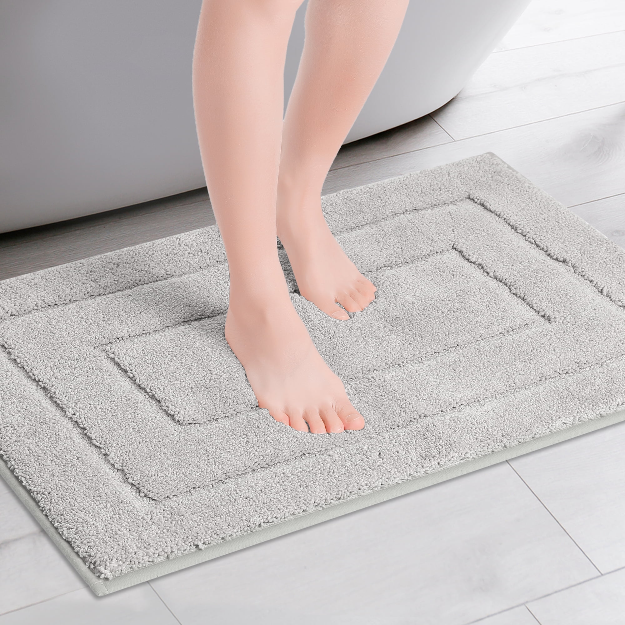 Unique Bargains Geometry Bathroom Rug Mat Soft Absorbent Non-Slip Comfortable Bath Rugs Light Gray 20" x 32"