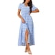 thumbnail image 1 of INSPIRE CHIC Vestidos de Verano para Mujeres Casual Cuello en V Con Corte Lateral Manga Corta Vestido de Sol Floral Maxi XL Azul, 1 of 6