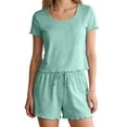 thumbnail image 2 of Womens Pajamas Sets Short Sleeve Tee and Shorts Two Piece Set Trimmed Loungewear Sleepwear, 2 of 7