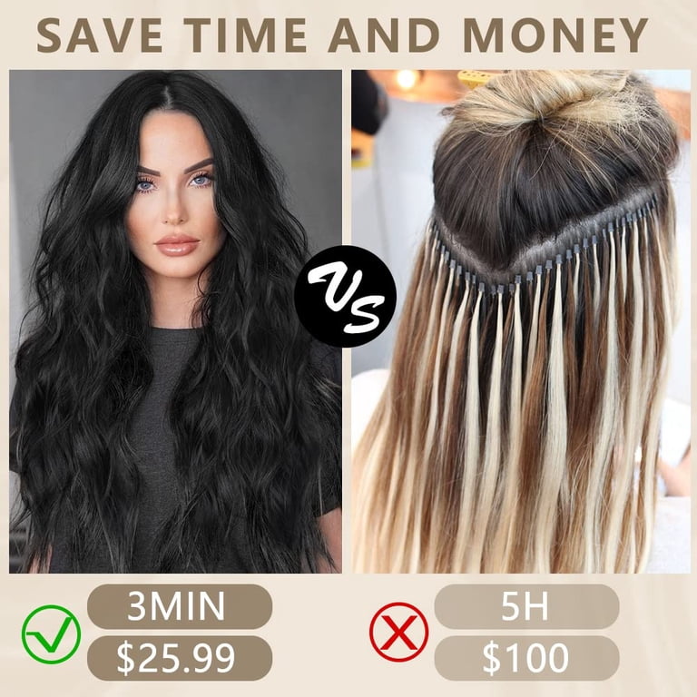 U_star Clip in Long Wavy Synthetic Hair Extension, 24 Inch 