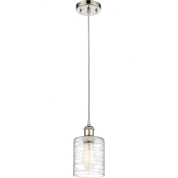 516-1P-PN-G1113 Innovations Lighting Cobbleskill - 1 Light Cord Hung Mini Pendant In Industrial Style-8 Inches Tall and 5 Inches Wide-Polished Nickel