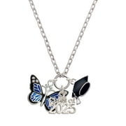 Delight Jewelry Silver-tone Large Blue Butterfly with 6 AB Crystals - Silver-tone Class of 2025 Graduation Zoey Necklace, 28"
