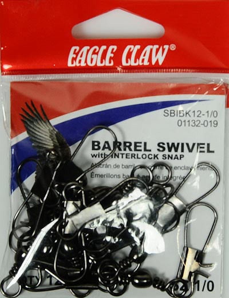 (5 pack) Eagle Claw Barrel Swivel with Interlock Snap, Black, Size 1/0, 12 Pack