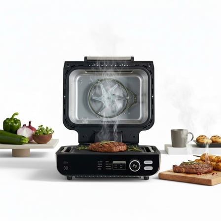 EDX  7-in-1  Cooking Grill, 1550W High Heat Electric Indoor Grill,  120V Cyclonic Grilling Technology  Smokeless Multi-Function Griddle, Black