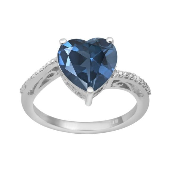 5mm London Blue Topaz 925 Sterling Silver Beaded Shank Solitaire Women Valentines Day Gifts Ring